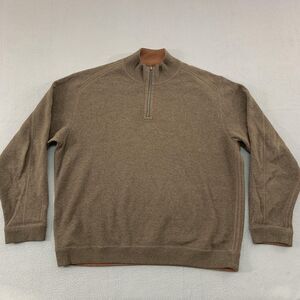Tommy Bahama Sweater Mens XL Heather Brown Quarter Zip Mock Neck Cotton Pullover